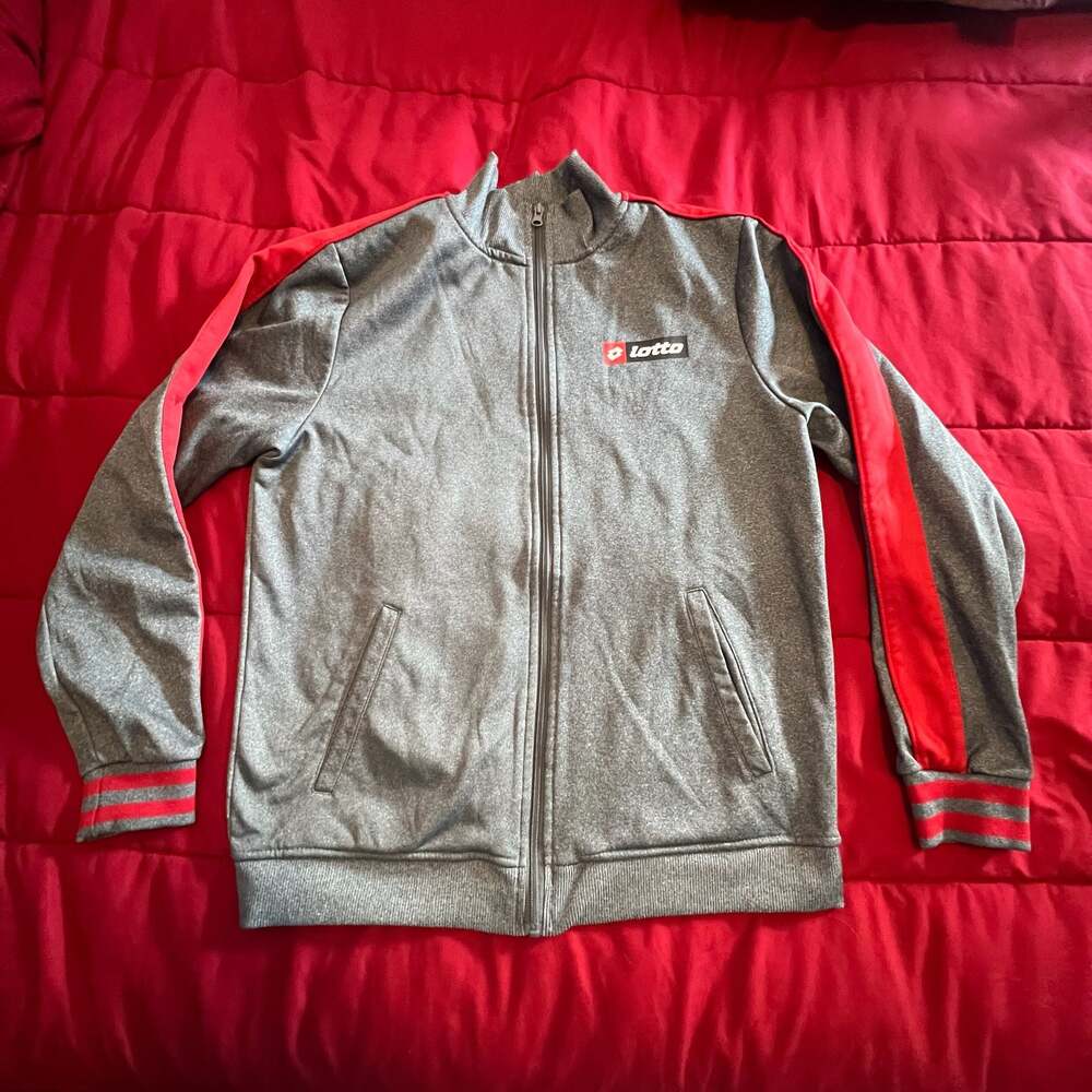 Lotto Italian Sport Design Grey & Red Stripe Track Jacket, Size M